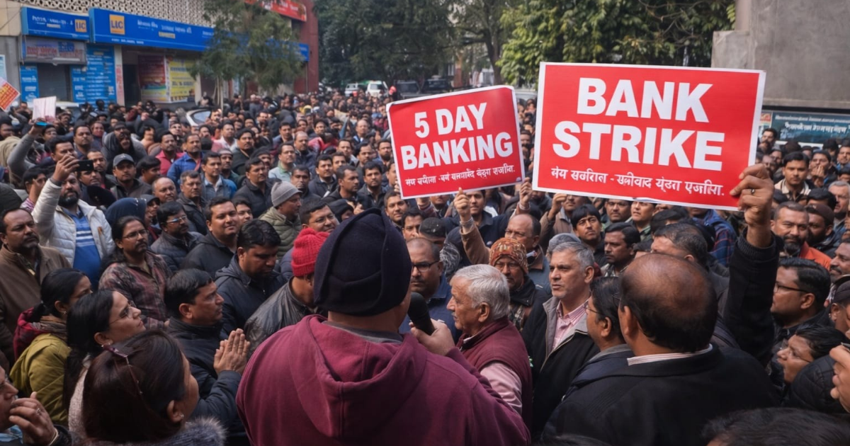 Agra News: आगरा संजय प्लेस में बैंक कर्मचारियों का प्रदर्शन