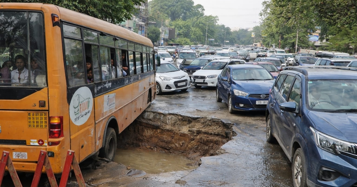 Agra News: मदिया कटरा तिराहे पर सड़क धंसने से फंसी बस और लगा जाम